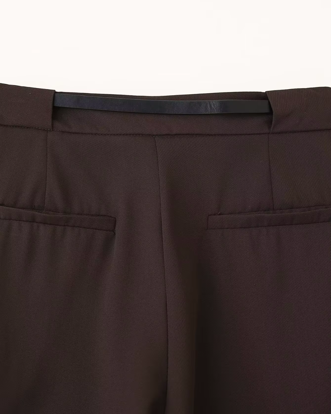 High-Waisted Belted Pleated Wide-Leg Trousers in Dark Brown