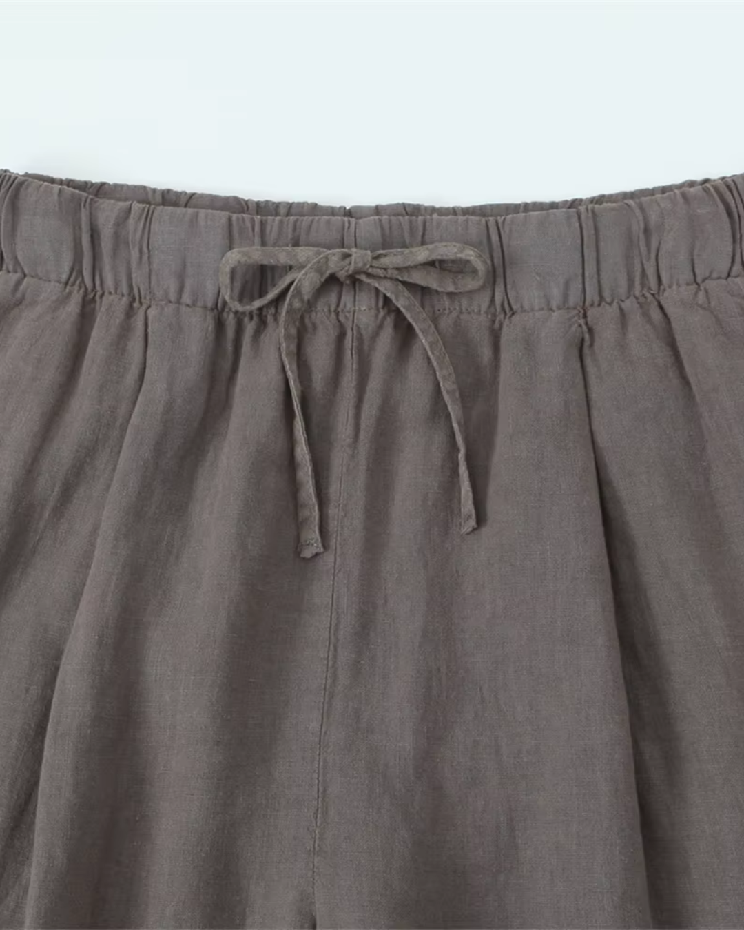 High-Waisted Drawstring Wide-Leg Linen Trousers in Beige