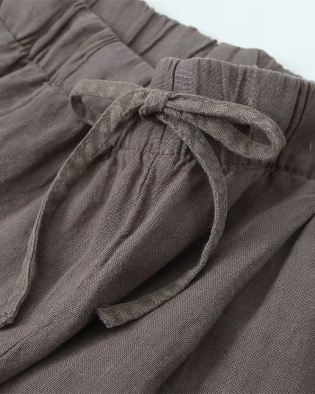 High-Waisted Drawstring Wide-Leg Linen Trousers in Beige