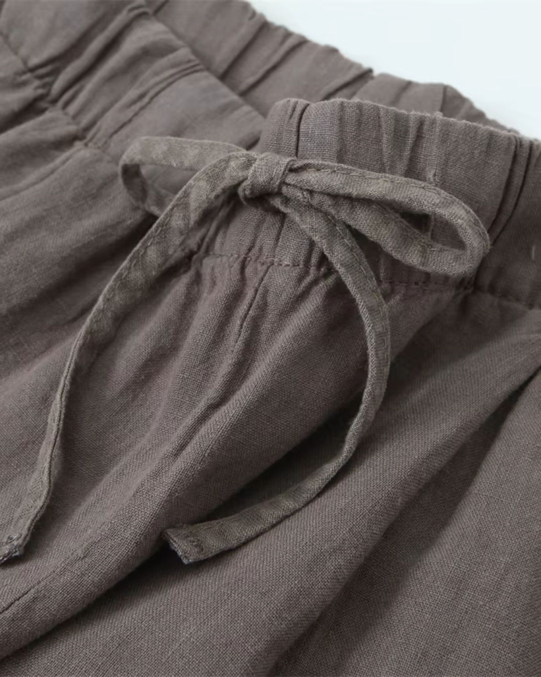 High-Waisted Drawstring Wide-Leg Linen Trousers in Beige
