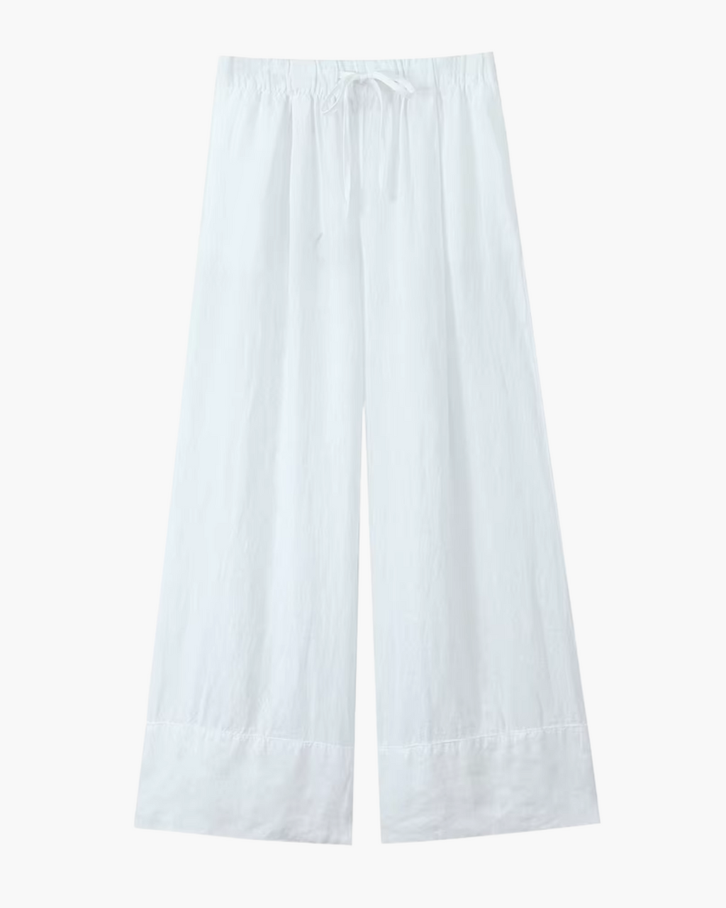 High-Waisted Drawstring Wide-Leg Linen Trousers in Beige