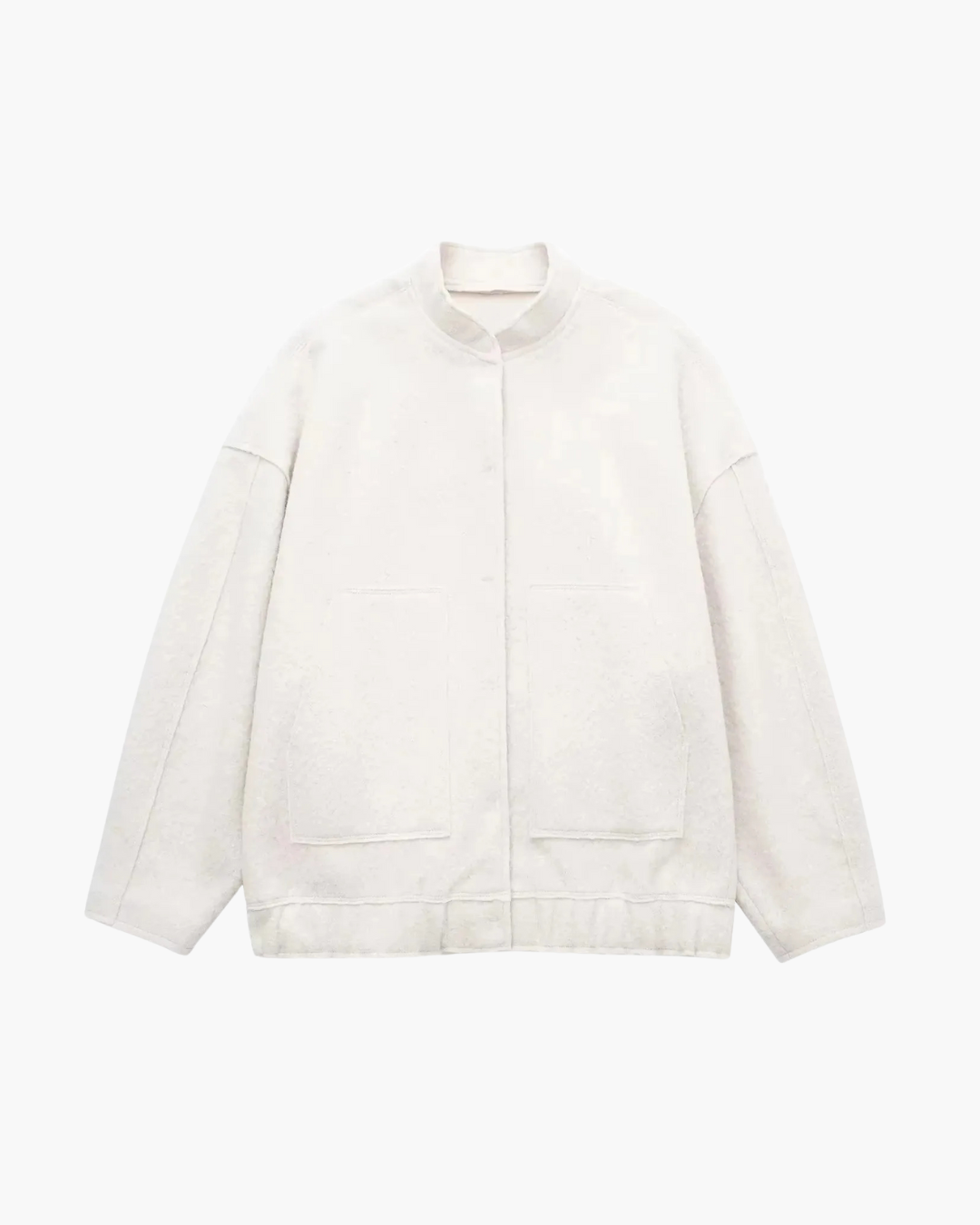 Textured Wool Blend Bomber Jacket with Pockets in Grey