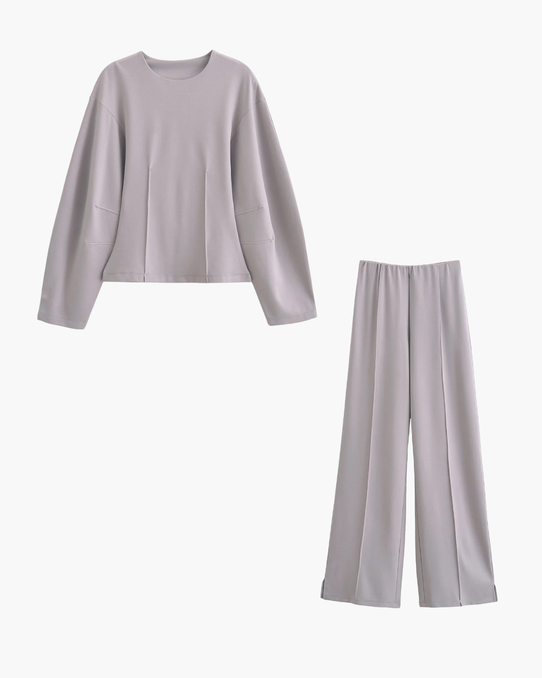 2-Delige Set met Slim Fit Top en Broek in Stretchstof voor Dames