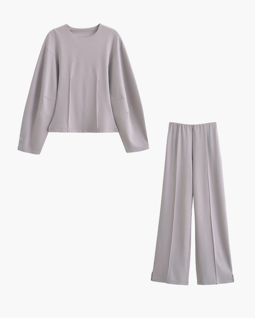 2-Delige Set met Slim Fit Top en Broek in Stretchstof voor Dames