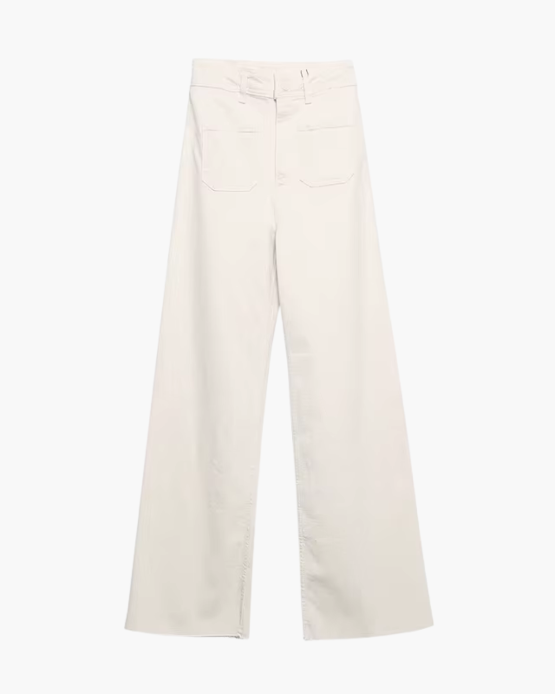 High-Waisted Patch Pocket Wide-Leg Trousers in Cream Off-White