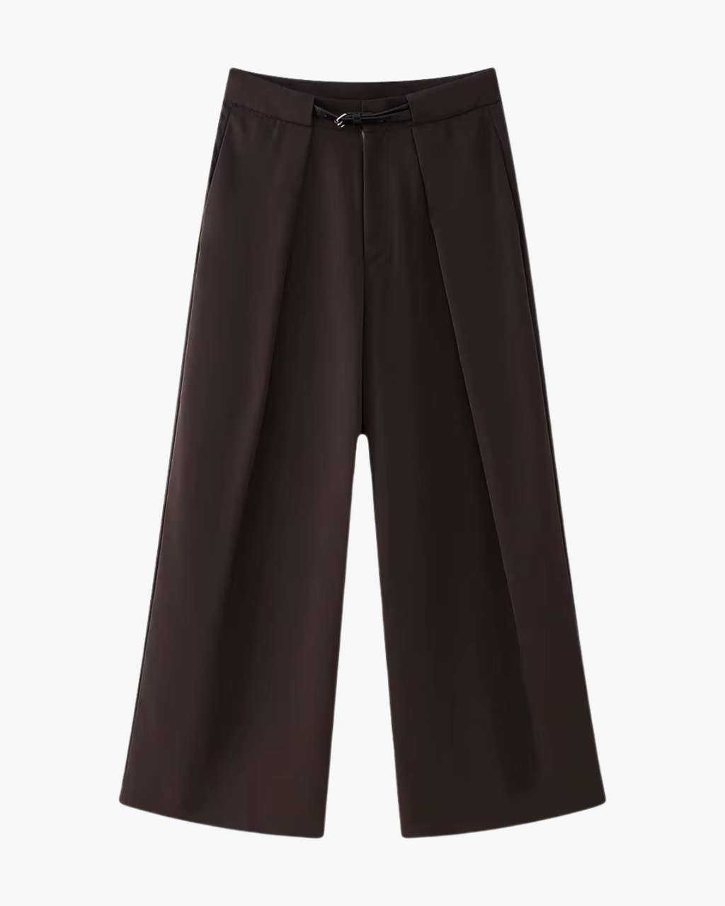 High-Waisted Belted Pleated Wide-Leg Trousers in Dark Brown