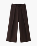 High-Waisted Belted Pleated Wide-Leg Trousers in Dark Brown