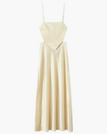 Beige Satijnen Midi Jurk Mouwloos en Backless voor Dames