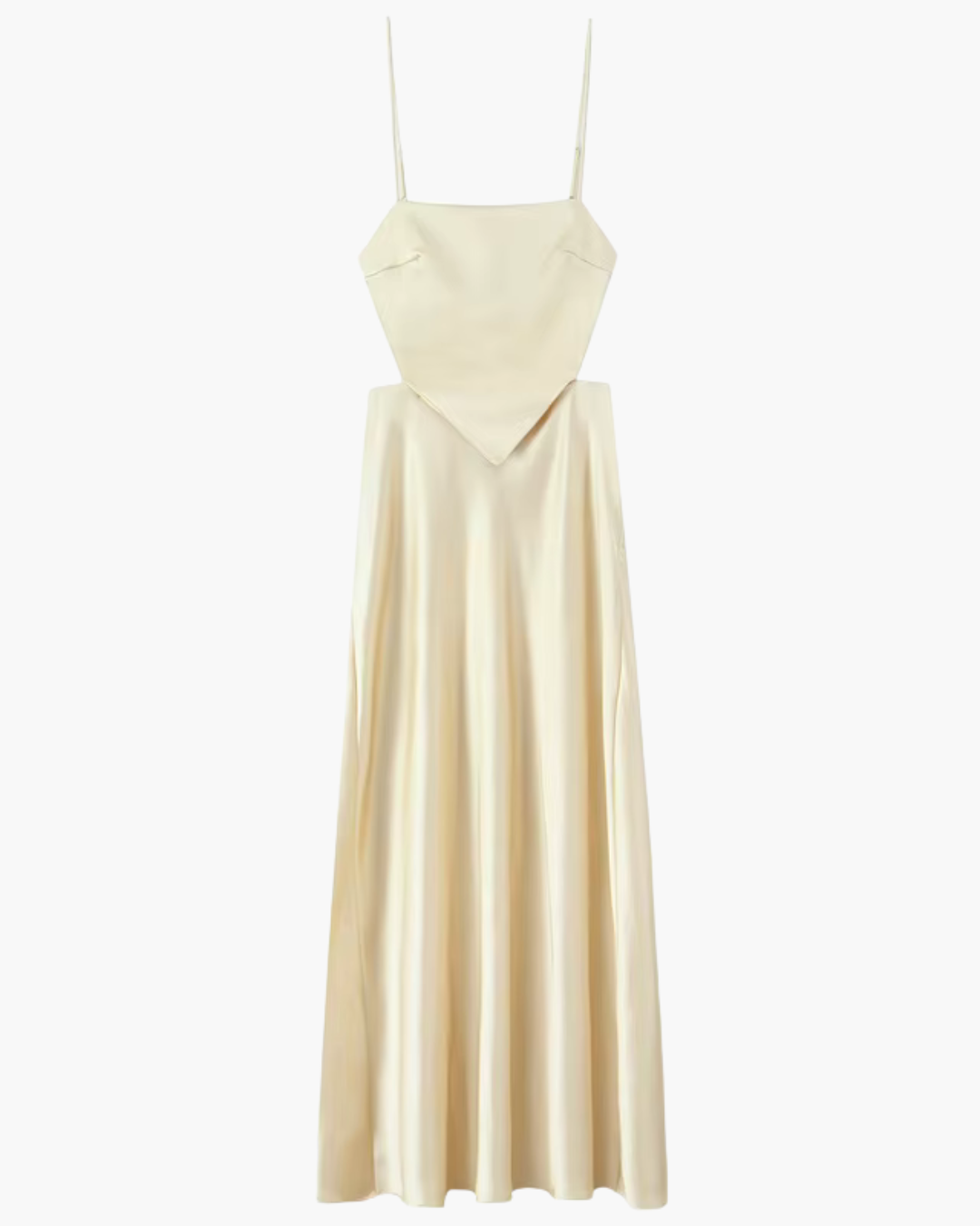 Beige Satijnen Midi Jurk Mouwloos en Backless voor Dames