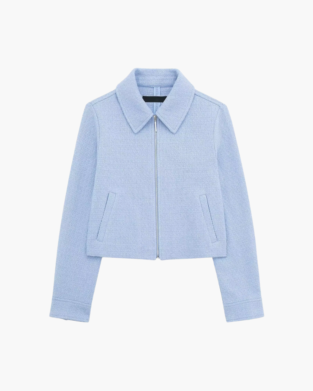 Chique Korte Jas met Rits en Zakken in Blauw voor Dames