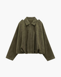Stijlvolle Olijfgroen Faux Suede Jas met Kraag voor Dames