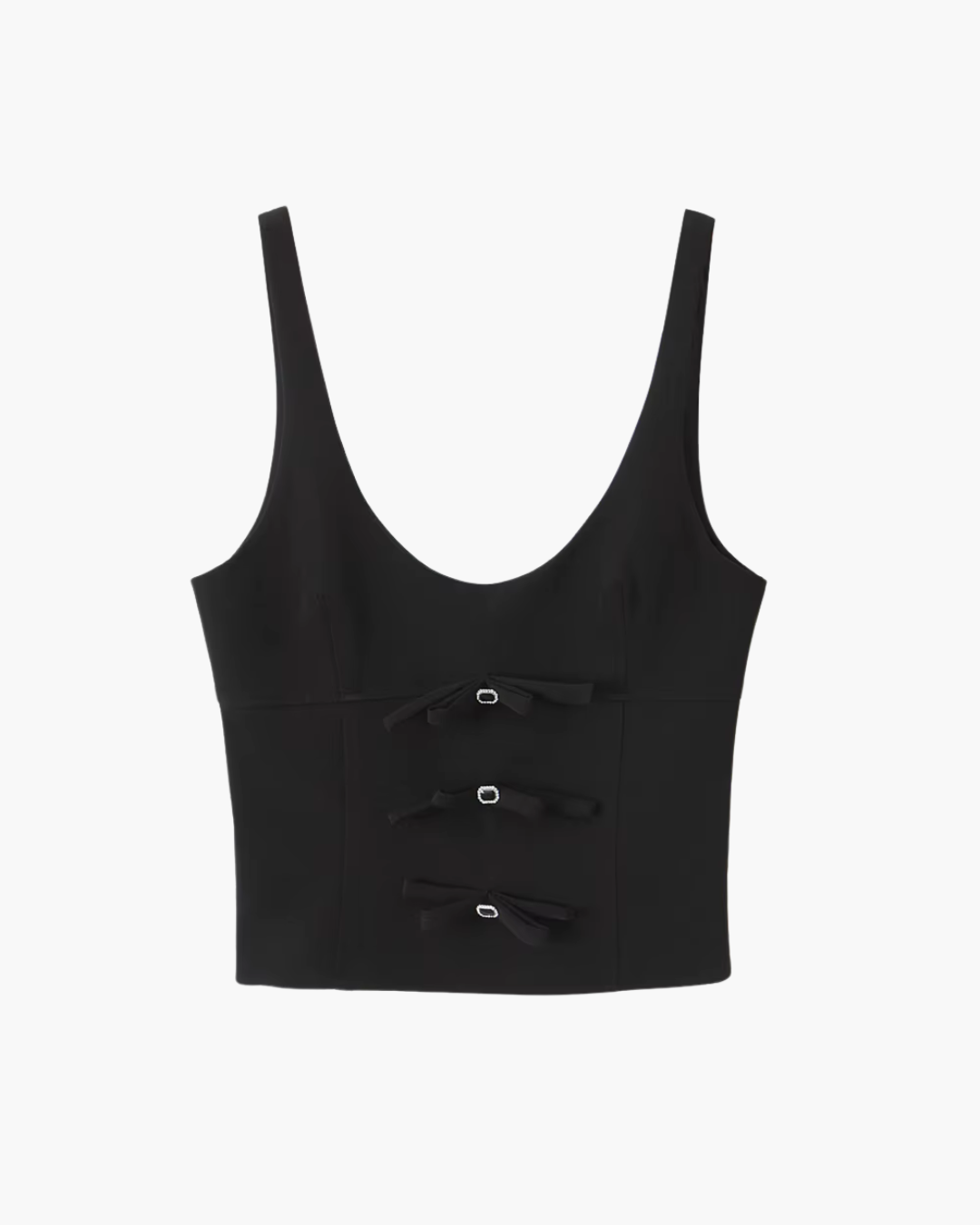Rhinestone Bow-Accent Scoop Neck Tank Top in Classic Black