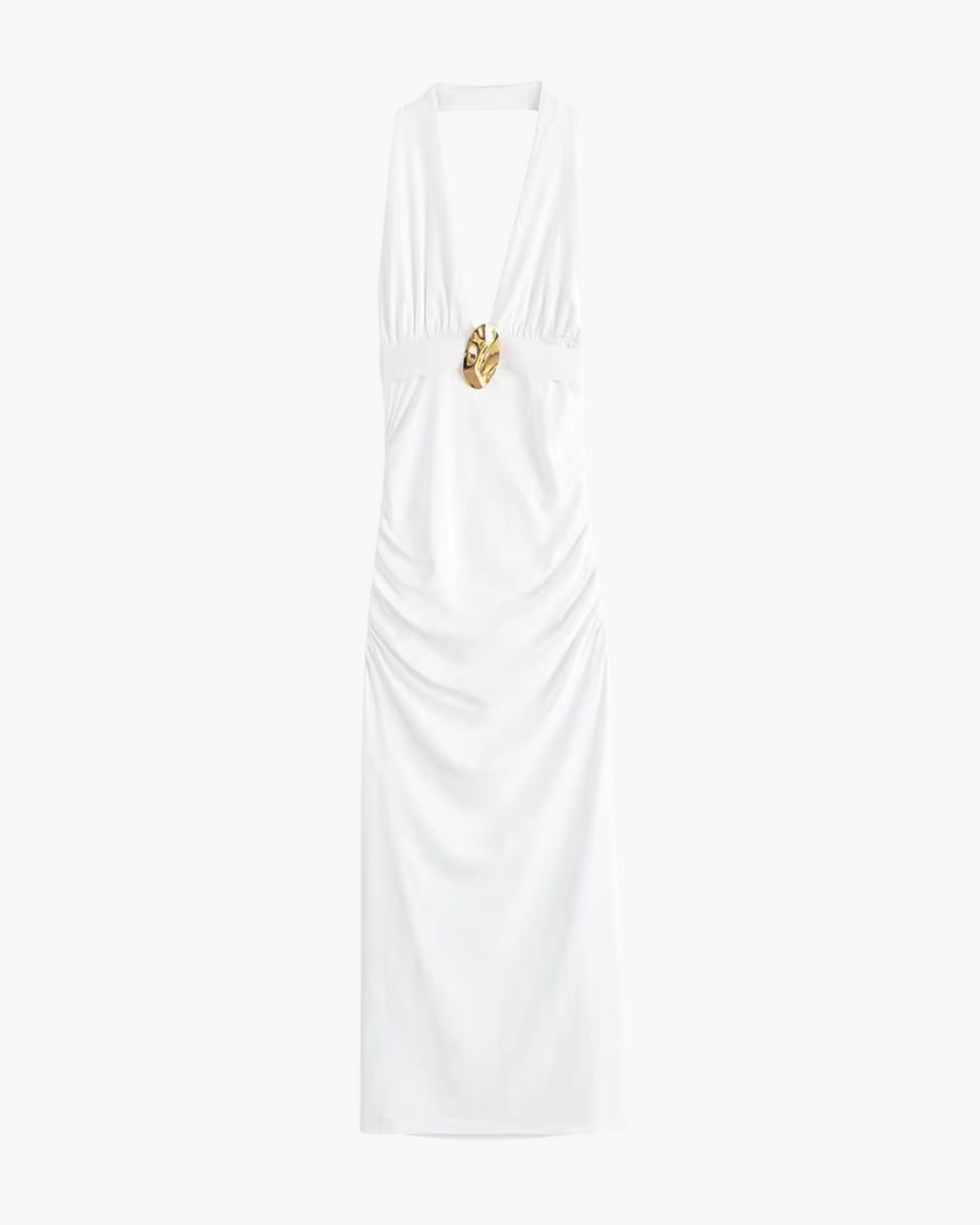Elegante Lange Witte Backless Jurk met V-hals voor Dames