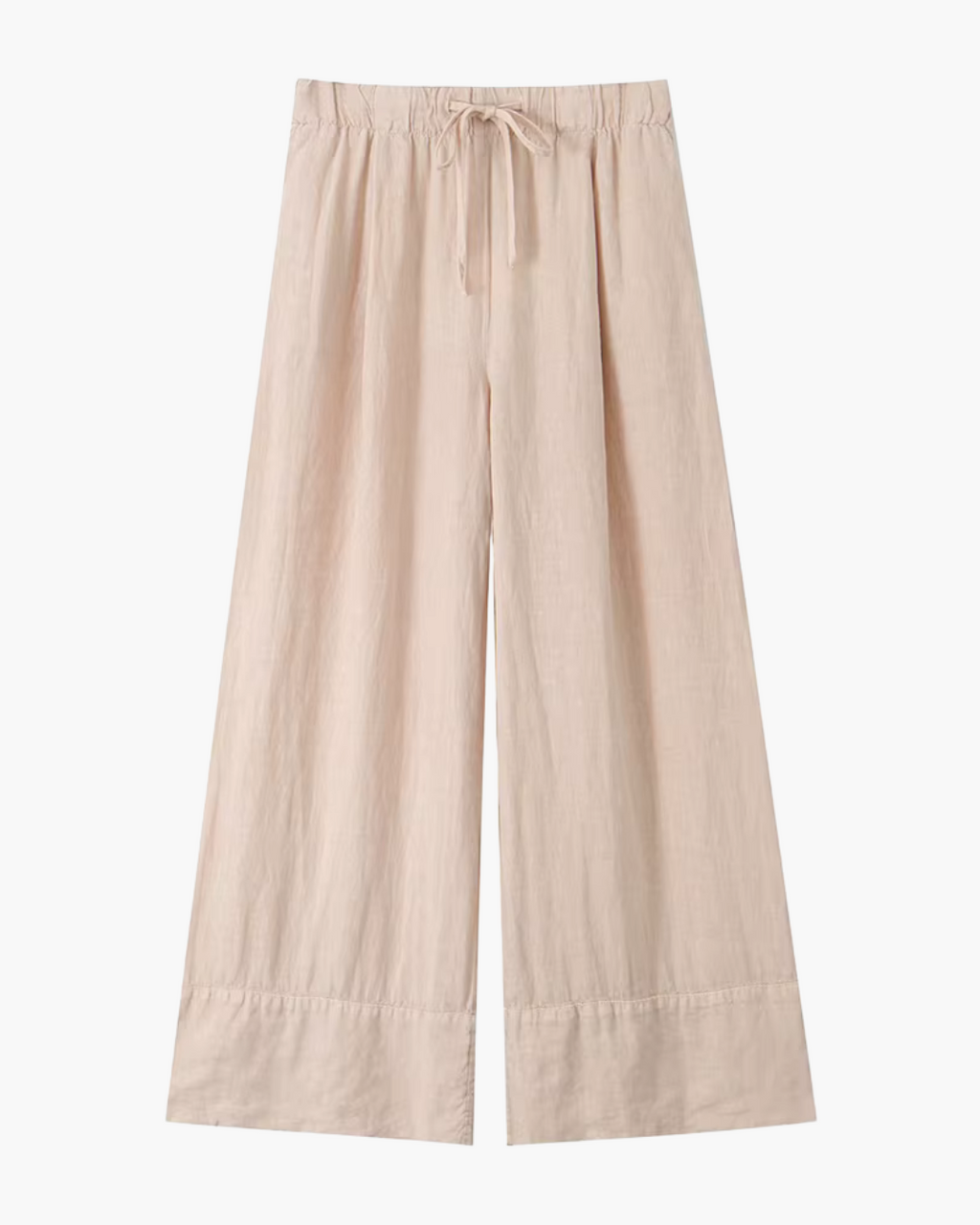 High-Waisted Drawstring Wide-Leg Linen Trousers in Beige