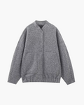 Textured Wool Blend Bomber Jacket with Pockets in Grey