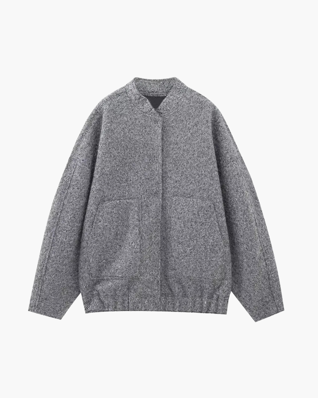 Textured Wool Blend Bomber Jacket with Pockets in Grey