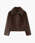 Retro Korte Bruine Bont Jas met Revers & Lange Mouw voor Dames
