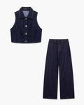 Stijlvol Mouwloos Vest met Wijde Broek Set voor Dames