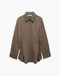 Vintage Bruine Chique Blouse met Verstelbare Knopen voor Dames