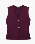 Gebreid Mouwloos V-Hals Vest met Gouden Knopen voor Dames