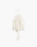 Tiered Ruffled Halter Neck Top in Crisp White