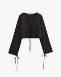 Chique V-Hals Gebonden Zwarte Cropped Blouse voor Dames