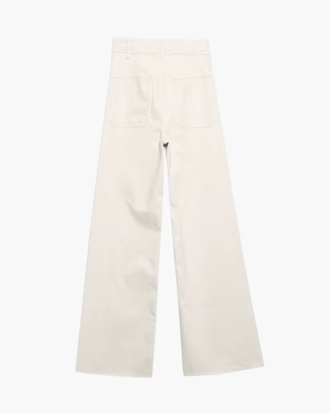 High-Waisted Patch Pocket Wide-Leg Trousers in Cream Off-White