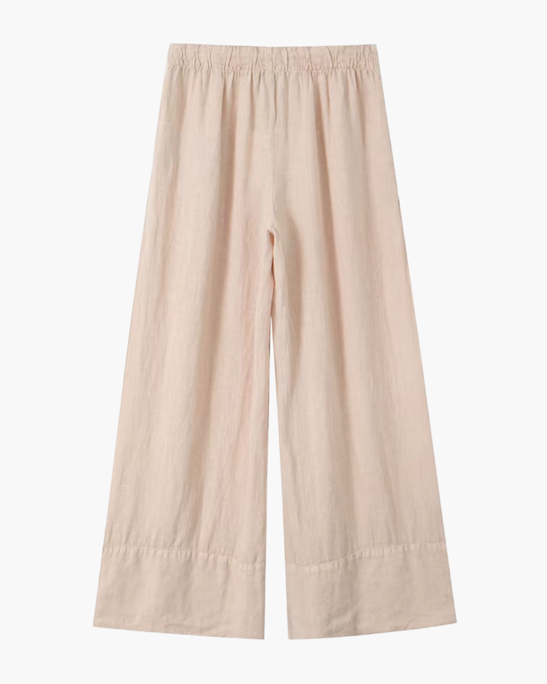 High-Waisted Drawstring Wide-Leg Linen Trousers in Beige