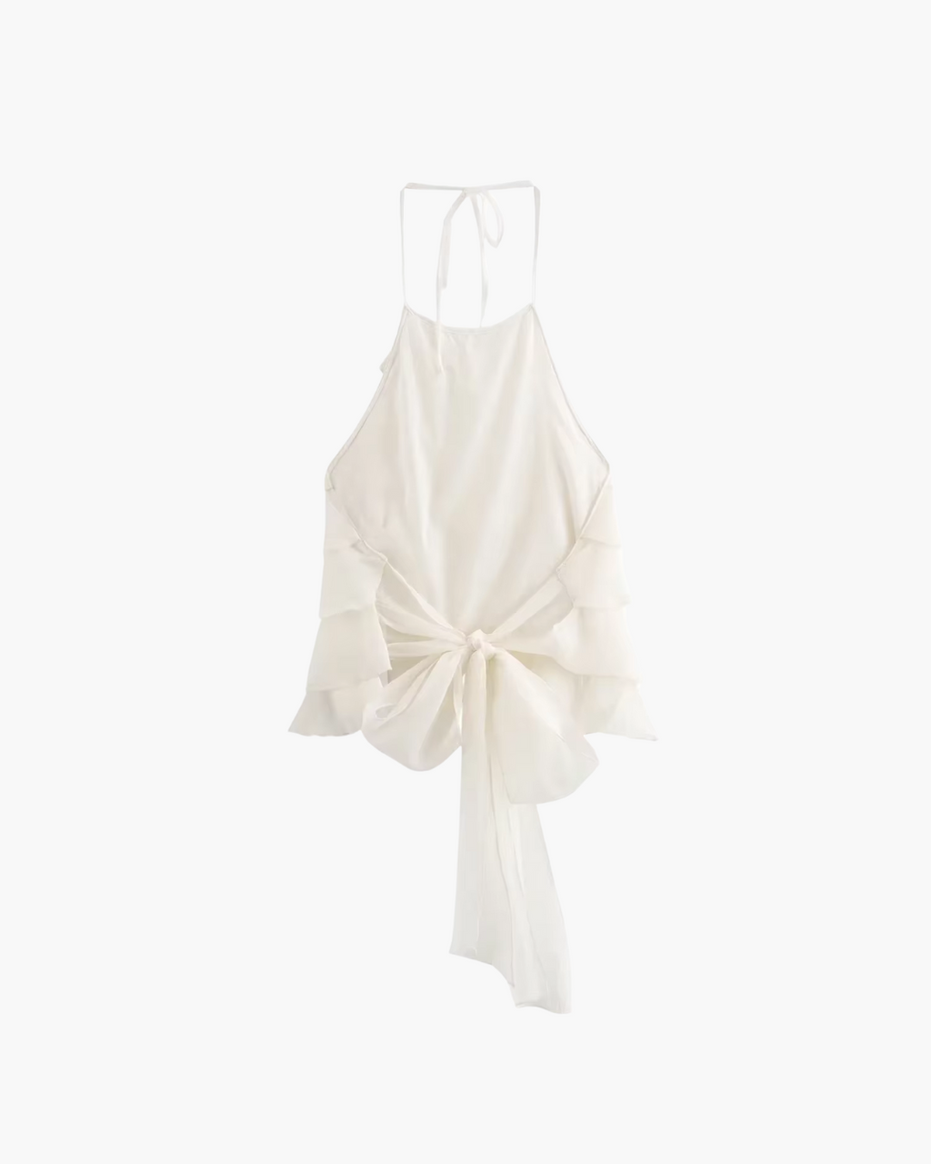 Tiered Ruffled Halter Neck Top in Crisp White