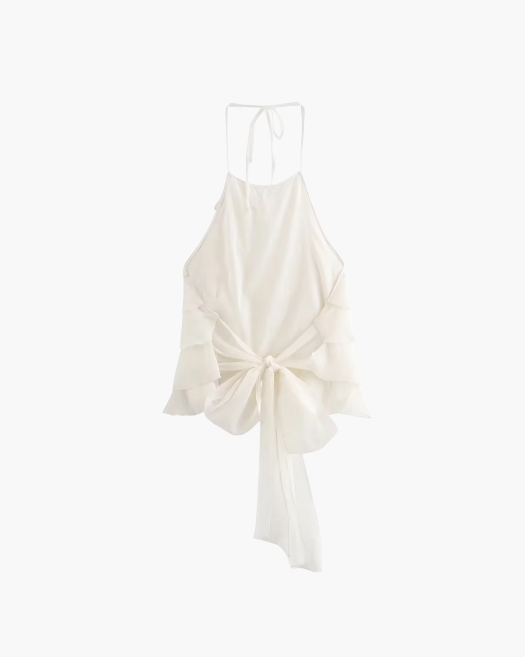 Tiered Ruffled Halter Neck Top in Crisp White