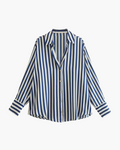 Blauw-Wit Gestreepte Satijnen Blouse voor Dames