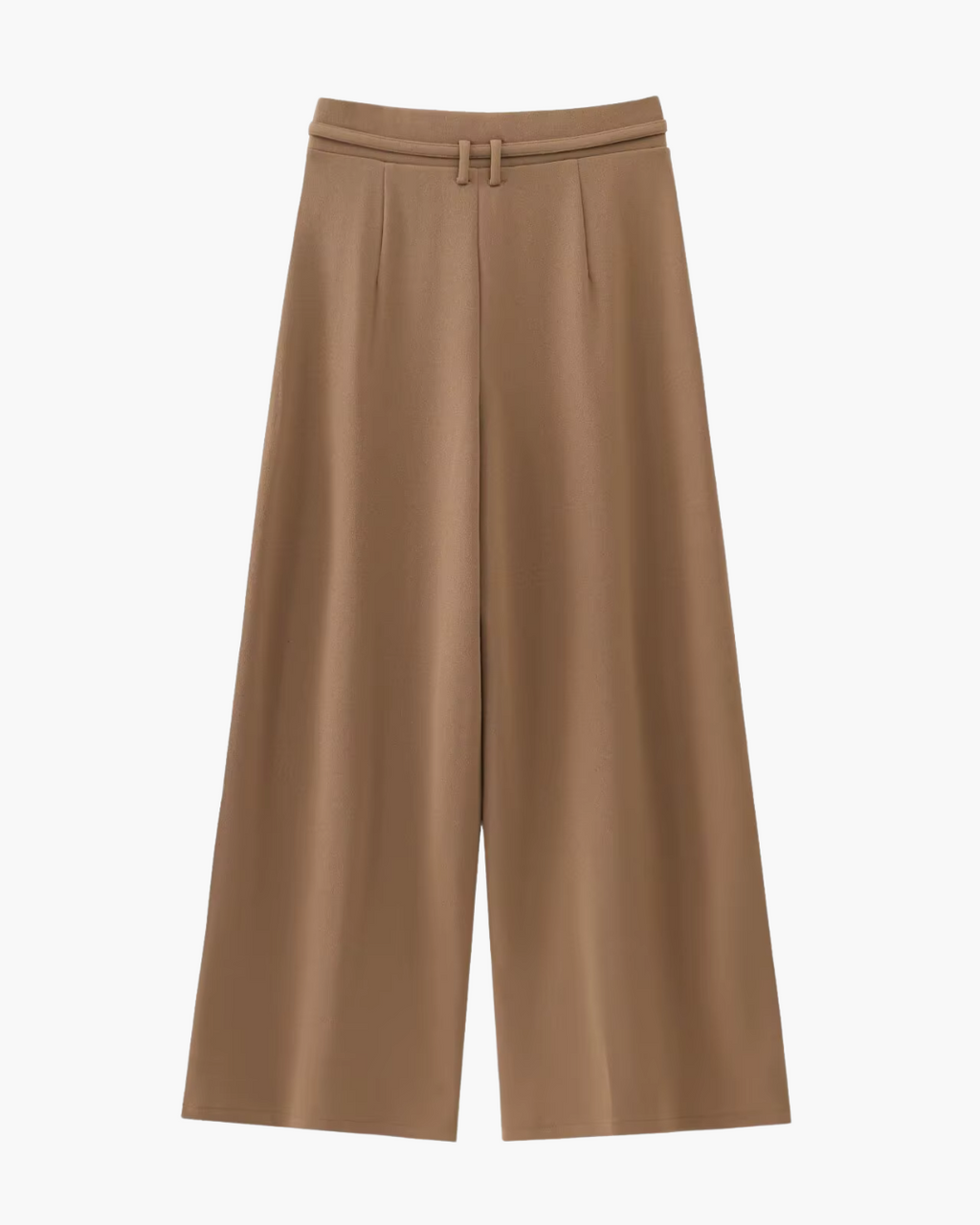 High-Waisted Belted Pleated Wide-Leg Trousers in Camel