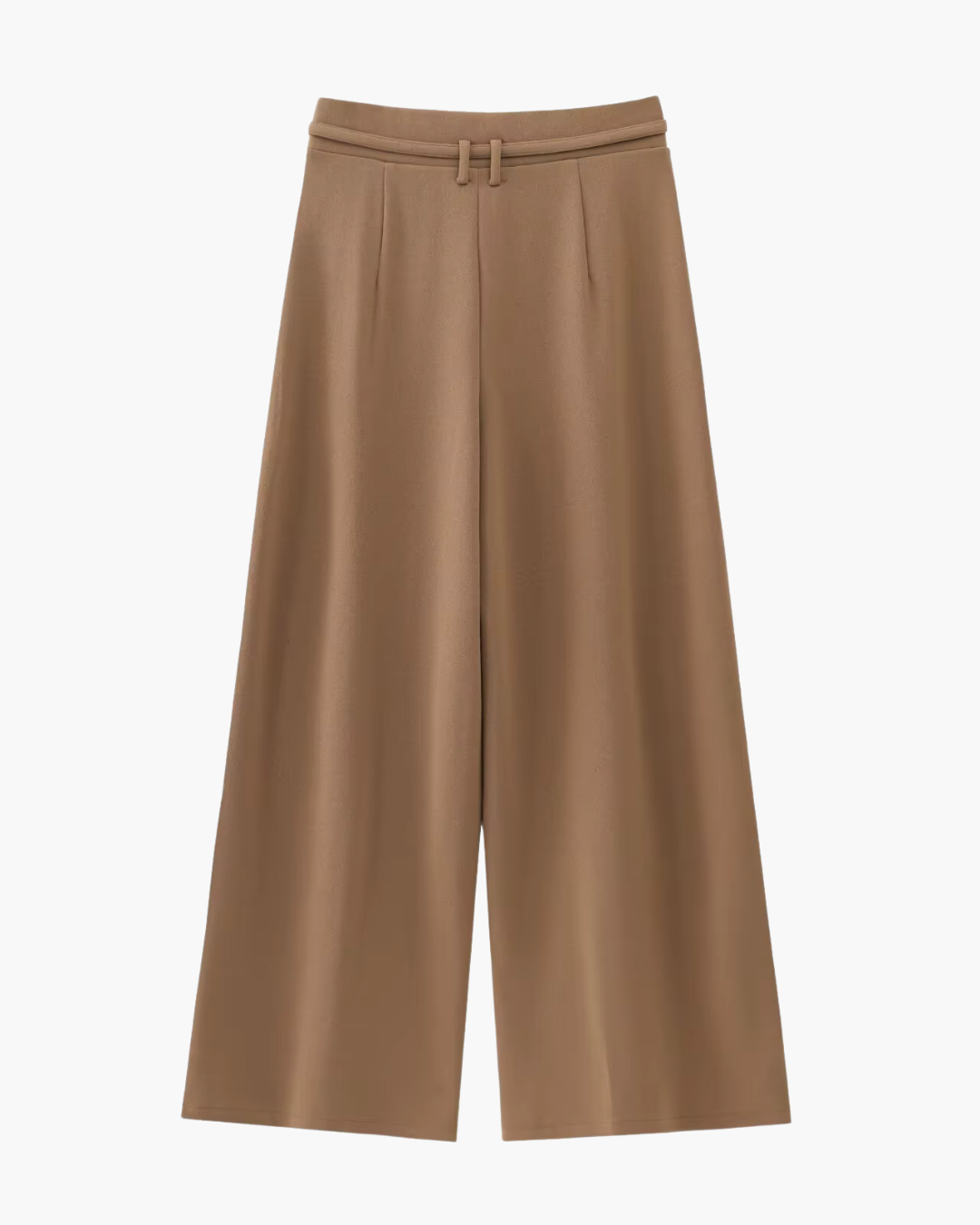 High-Waisted Belted Pleated Wide-Leg Trousers in Camel
