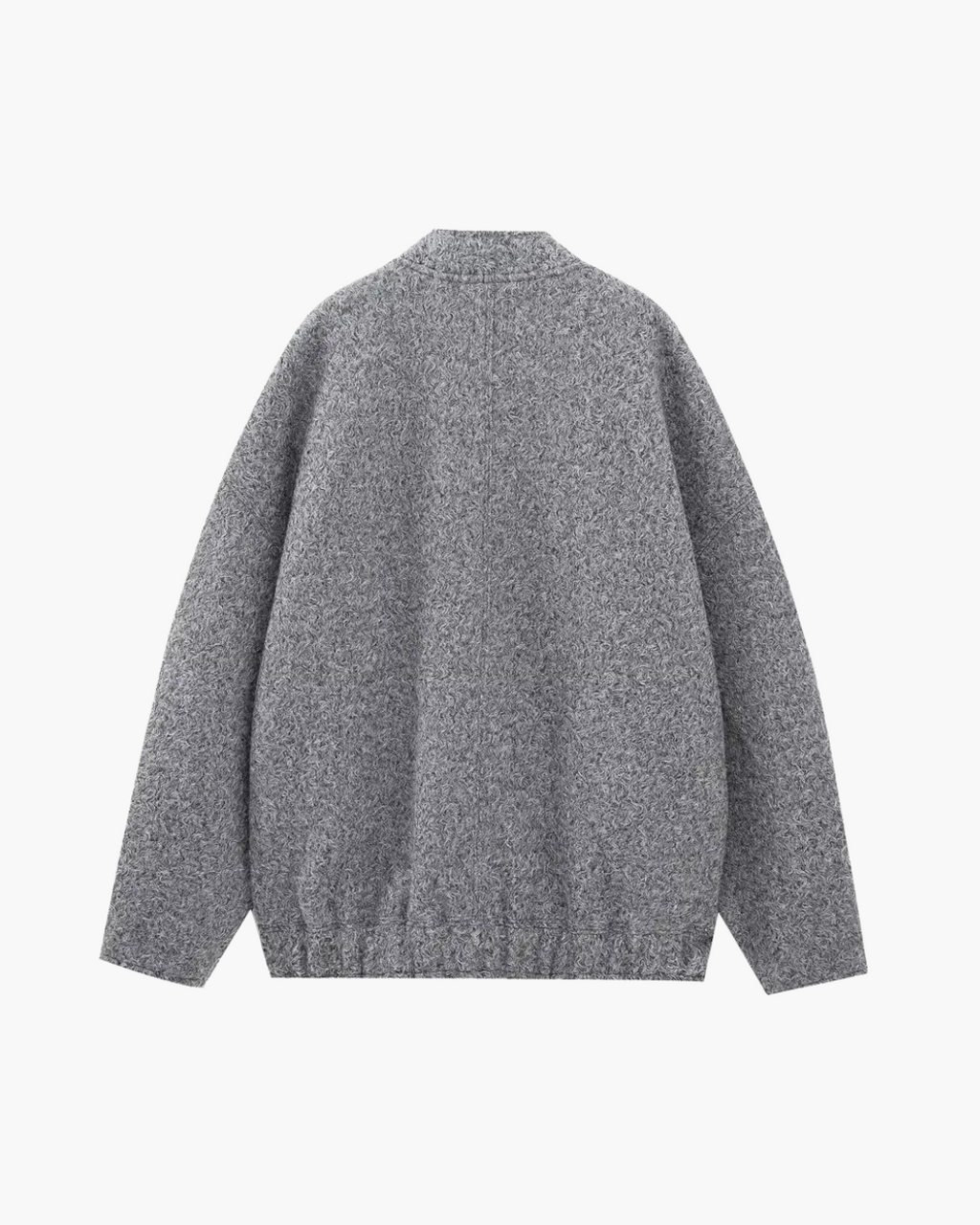 Textured Wool Blend Bomber Jacket with Pockets in Grey