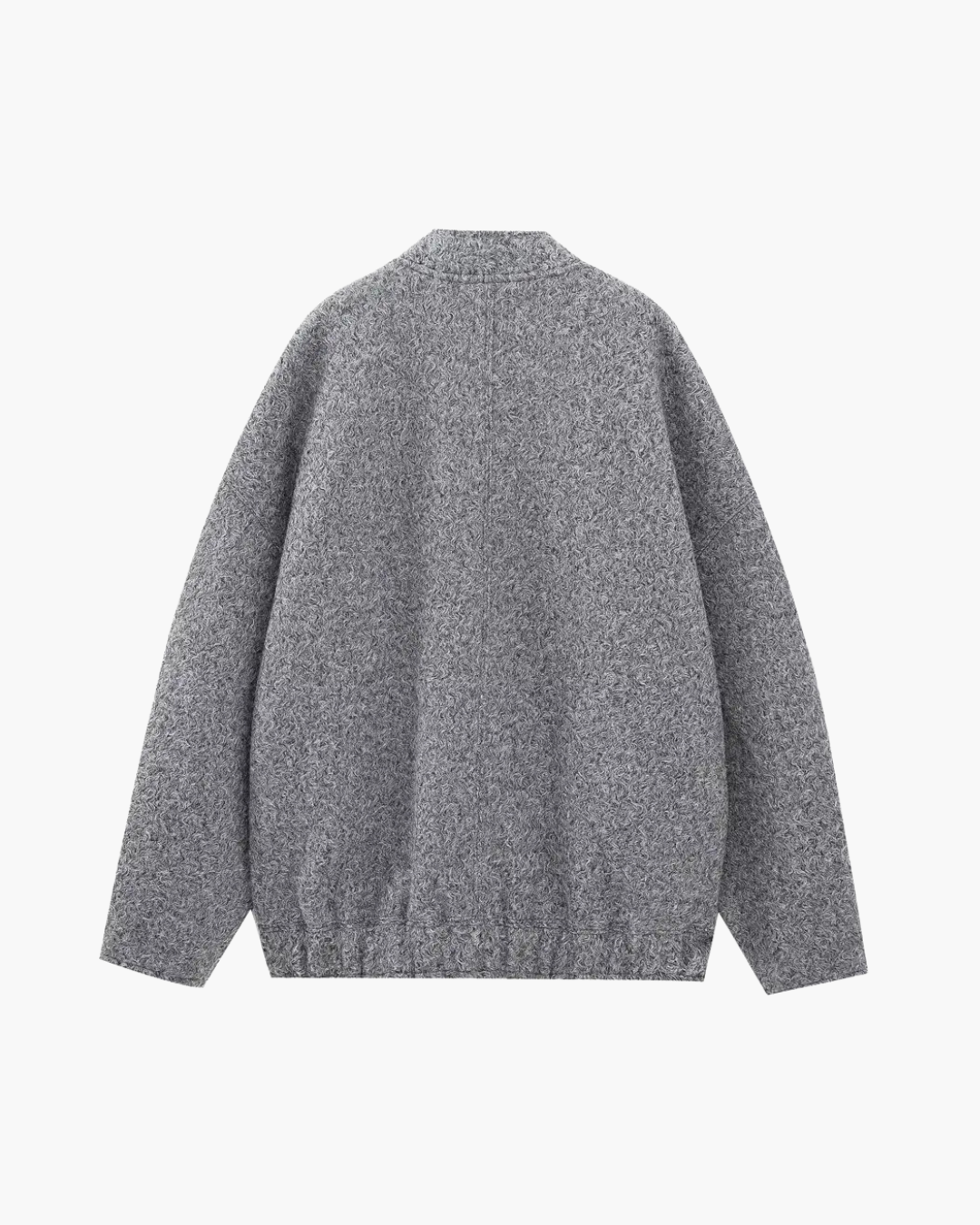 Textured Wool Blend Bomber Jacket with Pockets in Grey