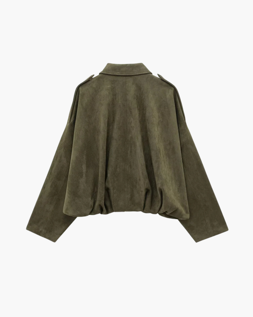 Stijlvolle Olijfgroen Faux Suede Jas met Kraag voor Dames