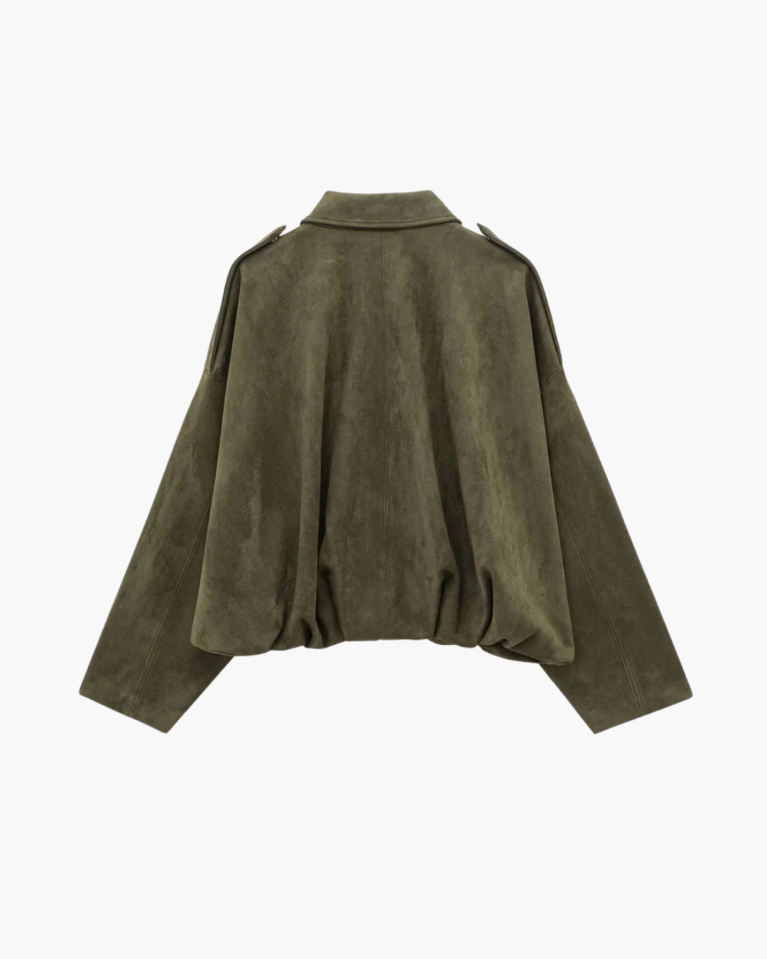 Stijlvolle Olijfgroen Faux Suede Jas met Kraag voor Dames