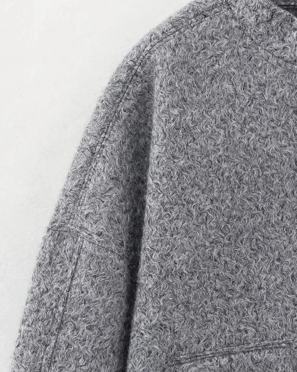 Textured Wool Blend Bomber Jacket with Pockets in Grey
