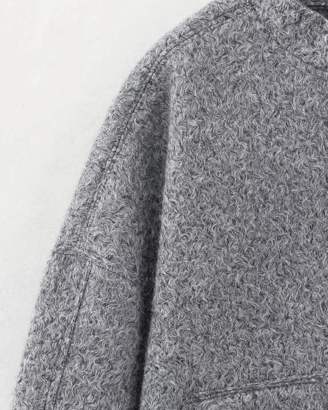 Textured Wool Blend Bomber Jacket with Pockets in Grey