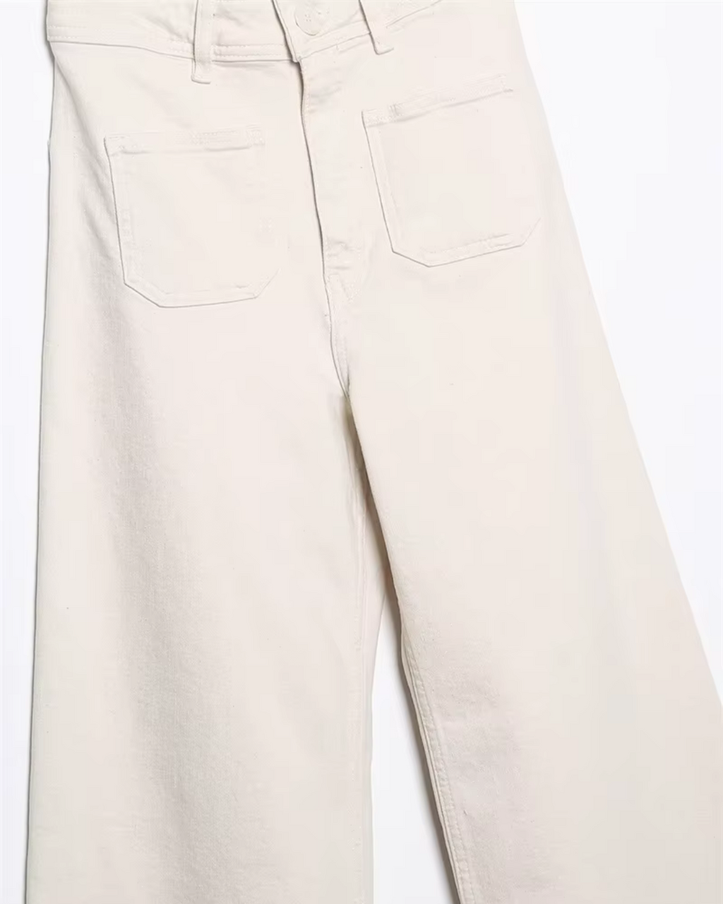 High-Waisted Patch Pocket Wide-Leg Trousers in Cream Off-White