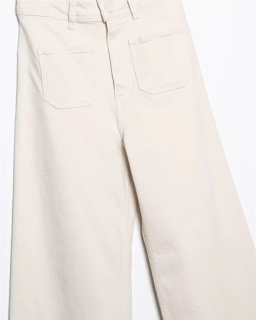 High-Waisted Patch Pocket Wide-Leg Trousers in Cream Off-White