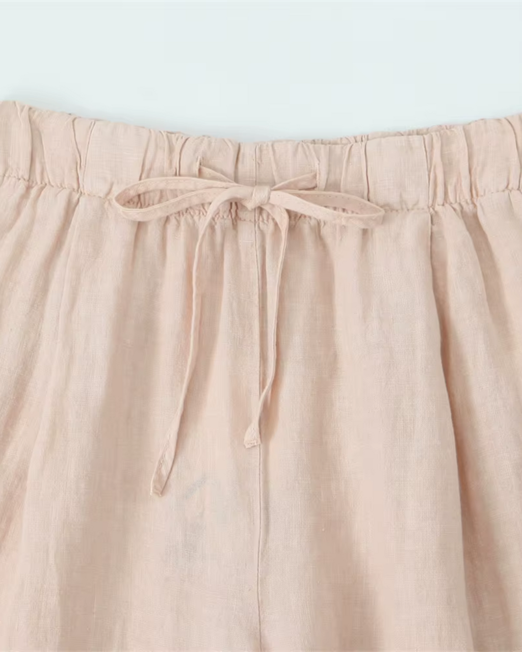 High-Waisted Drawstring Wide-Leg Linen Trousers in Beige