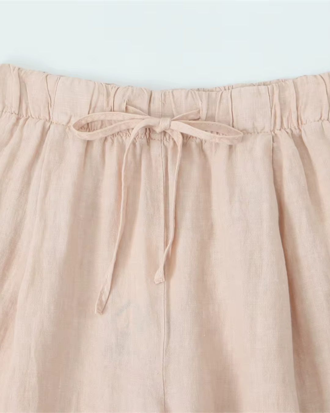 High-Waisted Drawstring Wide-Leg Linen Trousers in Beige