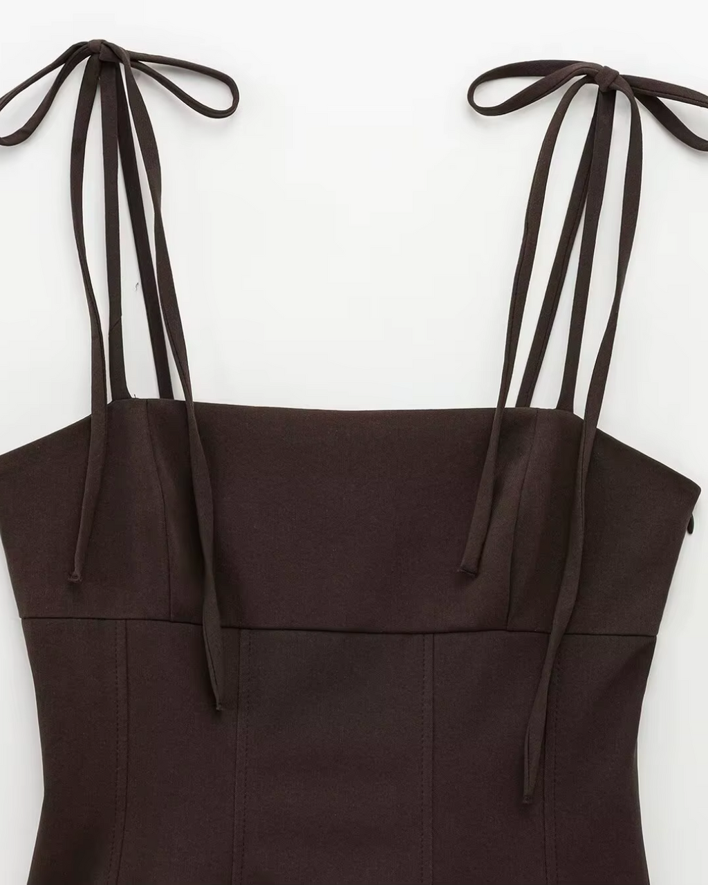 Double Tie-Shoulder Corset Camisole Top in Dark Espresso Brown