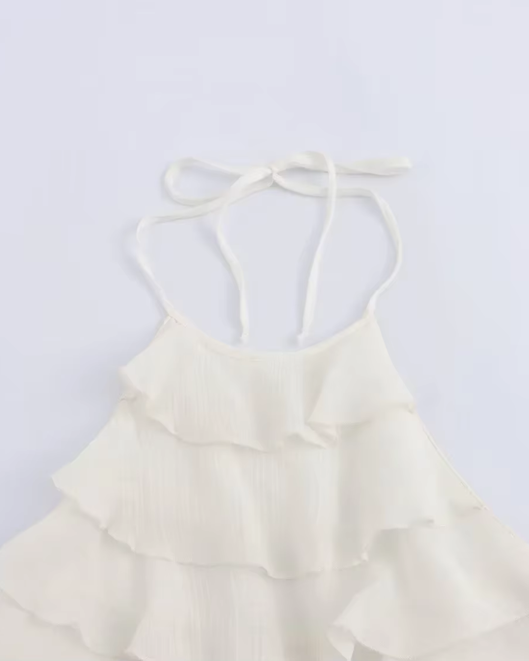 Tiered Ruffled Halter Neck Top in Crisp White