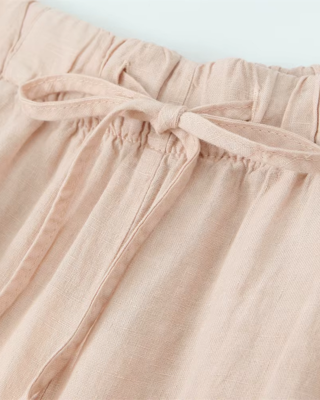 High-Waisted Drawstring Wide-Leg Linen Trousers in Beige