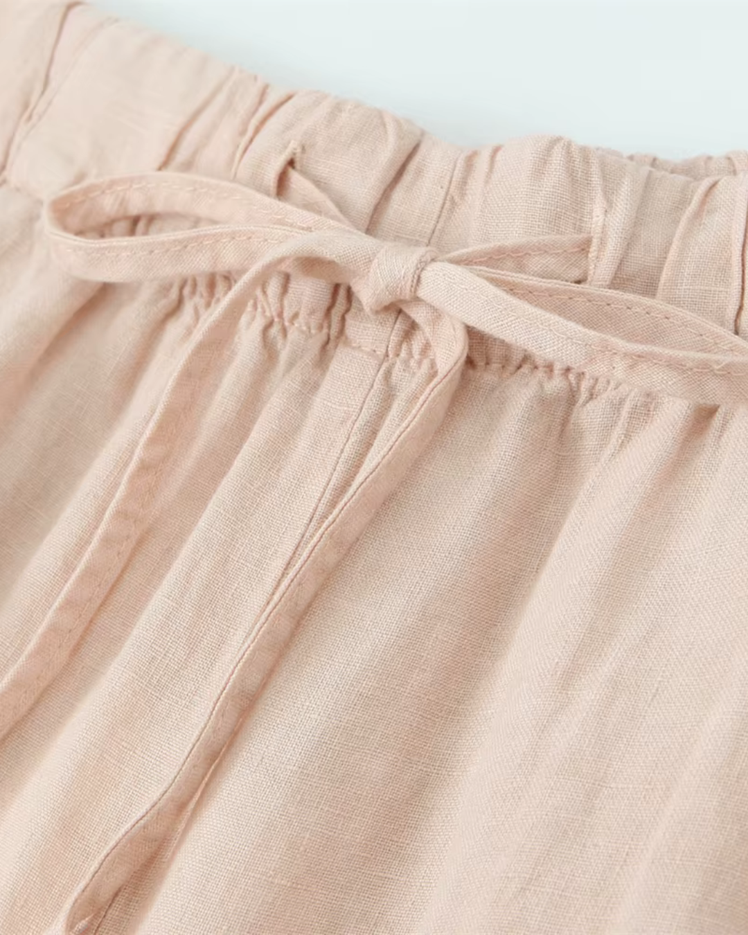 High-Waisted Drawstring Wide-Leg Linen Trousers in Beige