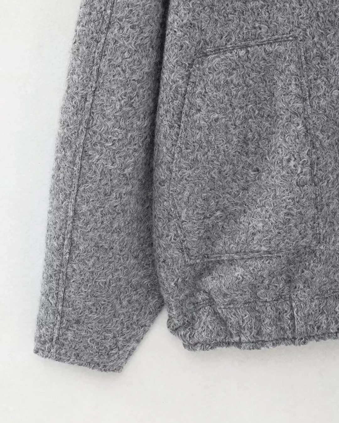 Textured Wool Blend Bomber Jacket with Pockets in Grey