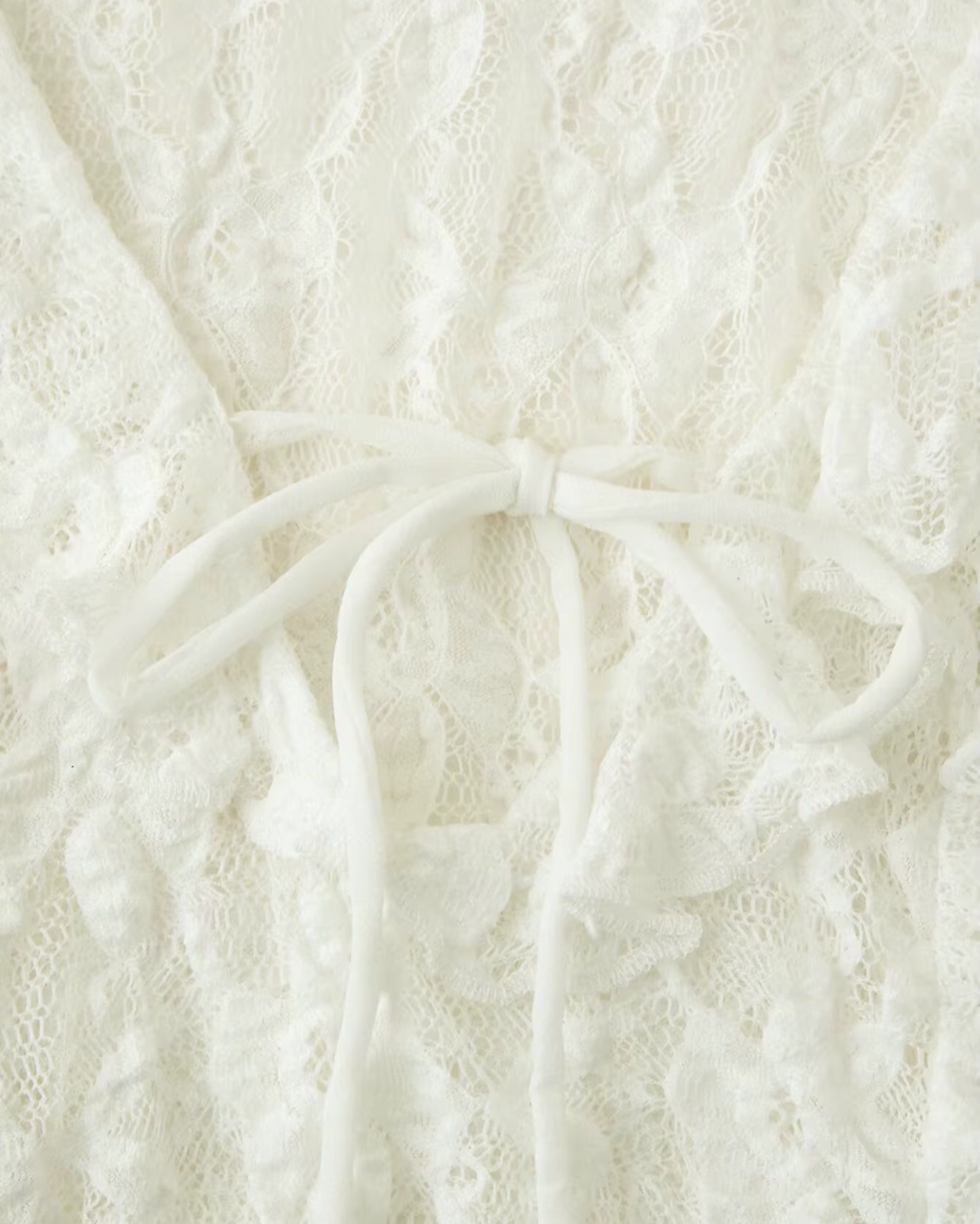Sheer Floral Lace Ruffled Tie-Front Top in Off-White