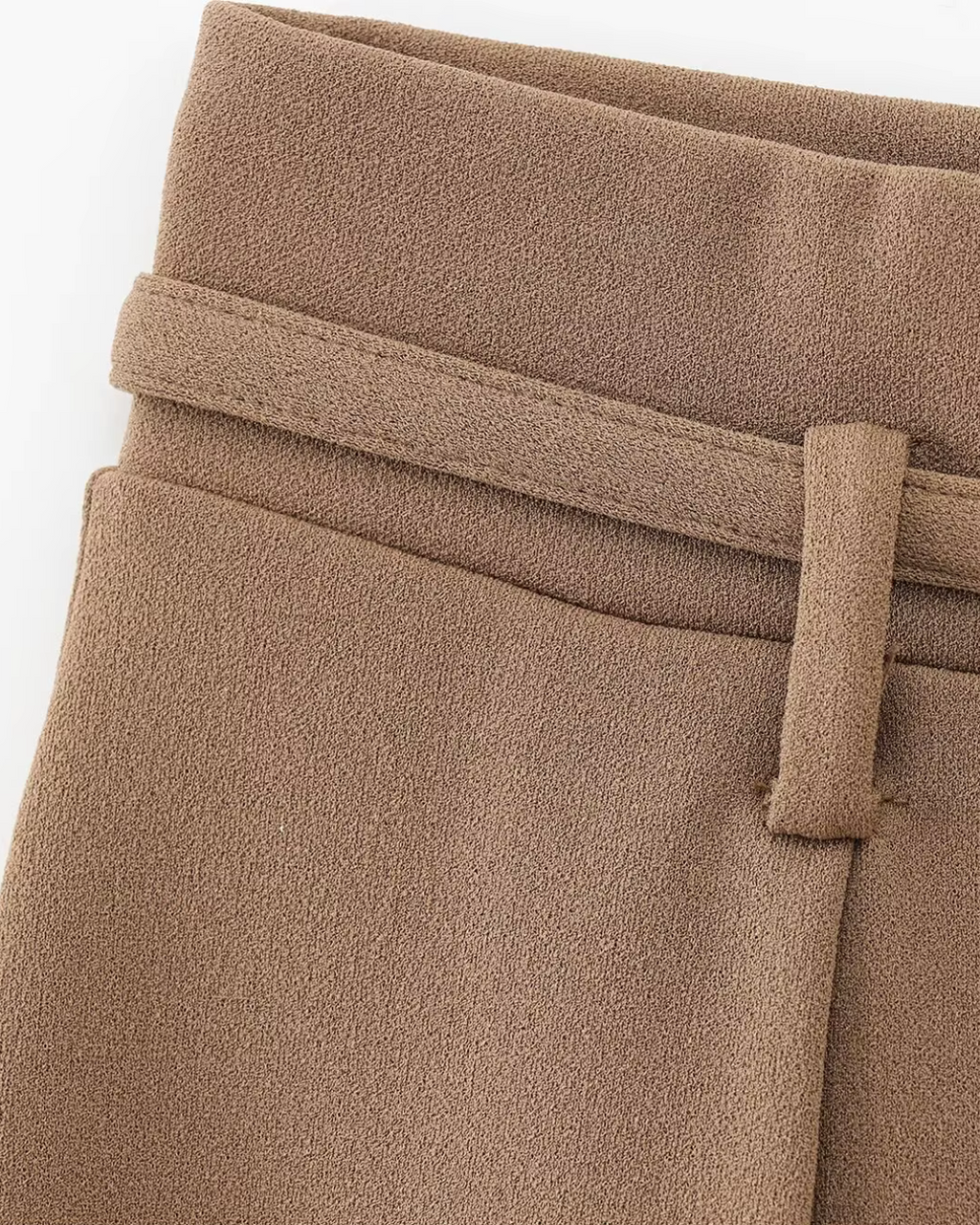 High-Waisted Belted Pleated Wide-Leg Trousers in Camel